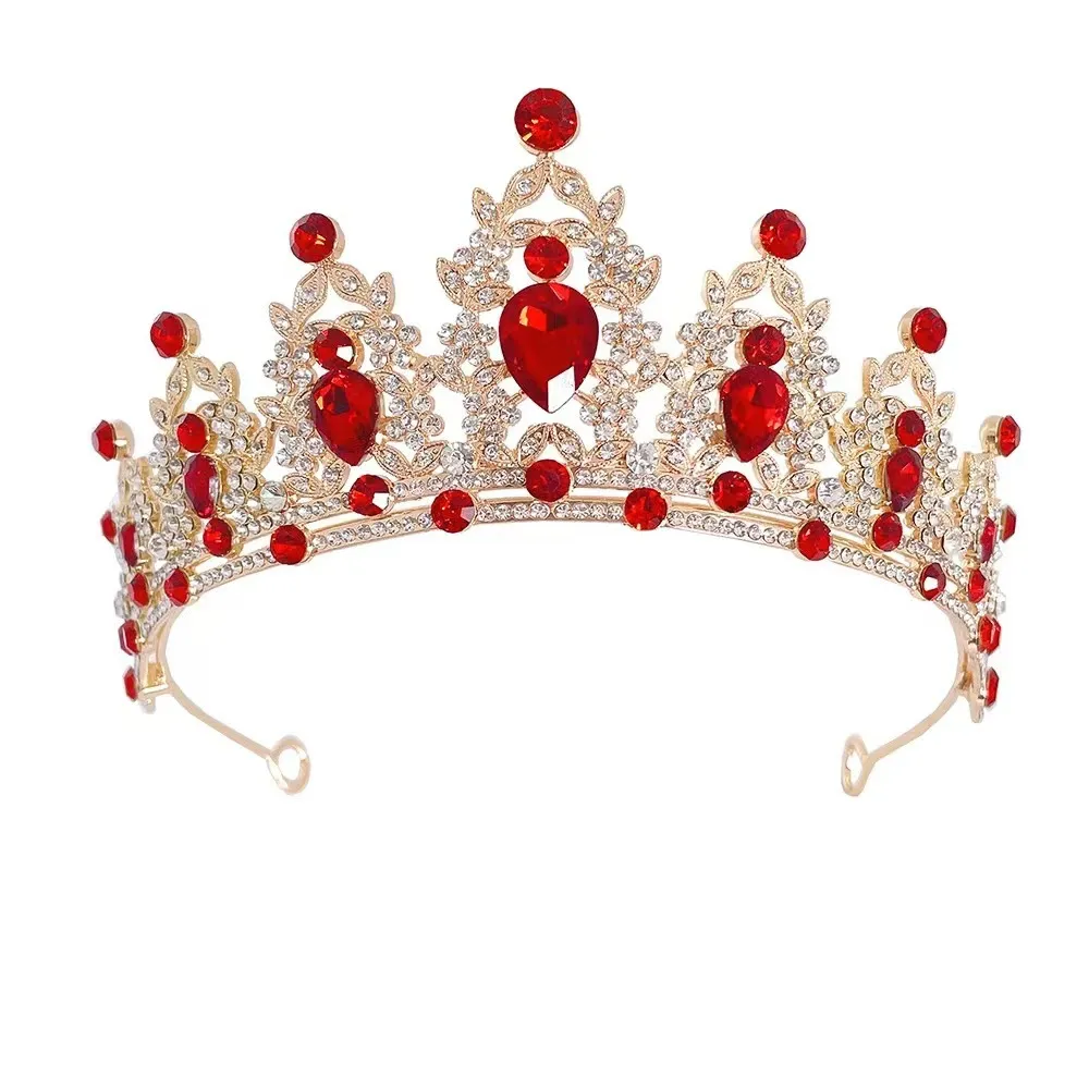 Nakrycia głowy Bride Red Różowy Crown Rhinestone Słodkie urodziny