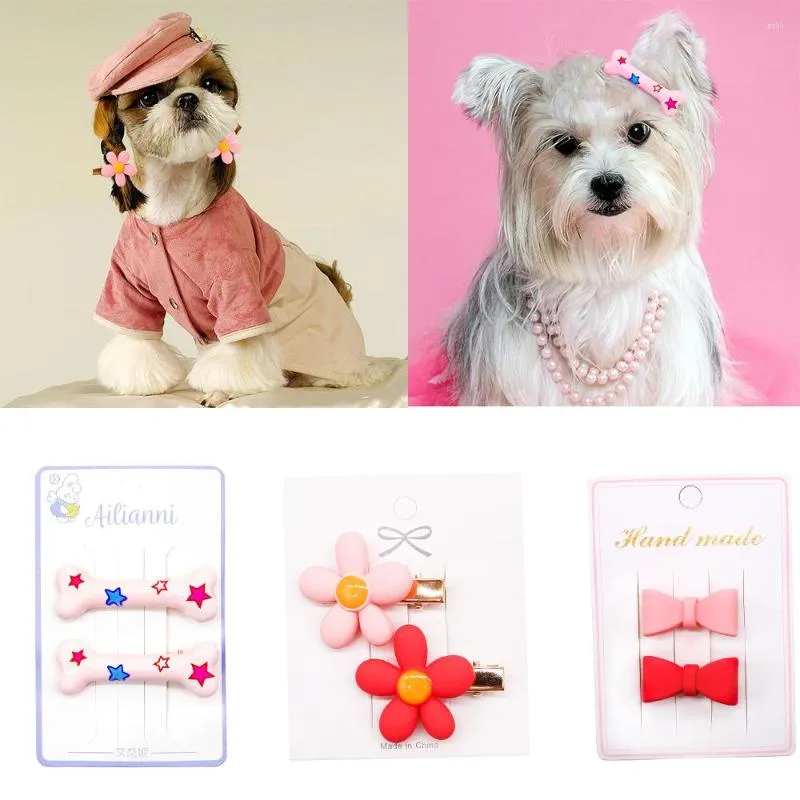 Dog Apparel Summer Dogs Hairpin Pet Pink Flower Heart Bone Hair Clips For Small Cute Puppy Barretes Girls Grooming Accessories