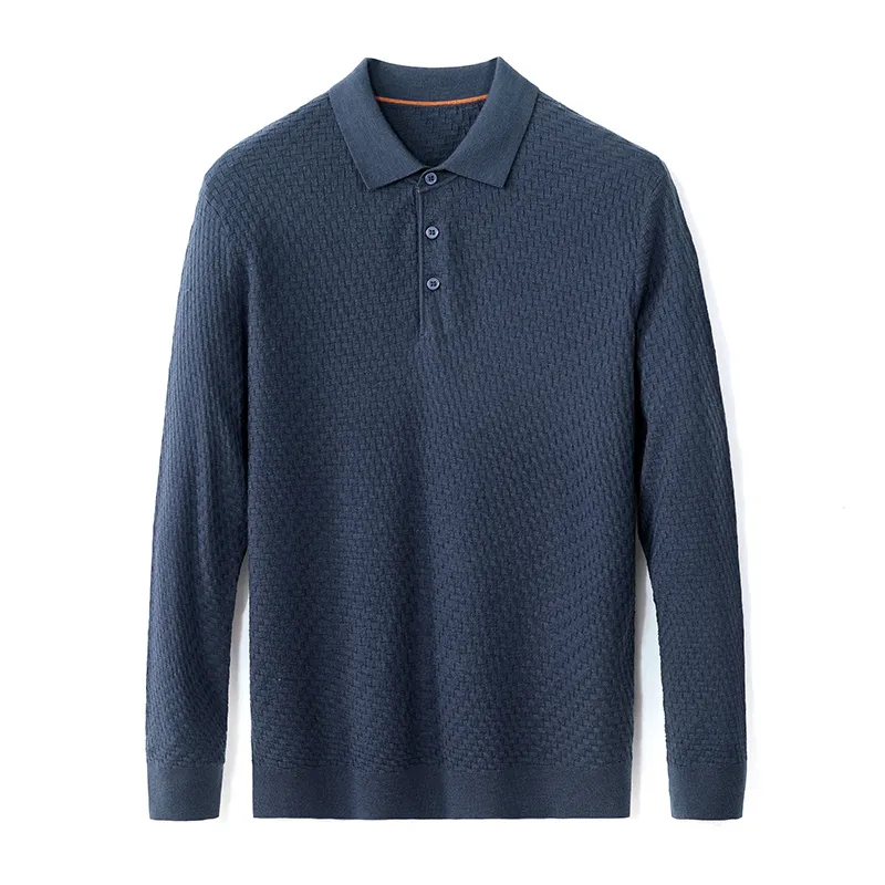DHgate Mens Silk Cashmere Polo Shirts Autumn Casual Long Sleeve Jumper Male Turn Down Collar Knitwear Pullover Shirts Apparel