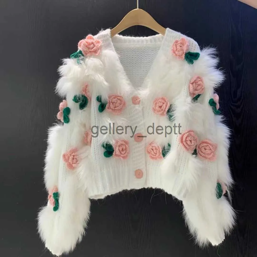 Women's Sweaters New Arrival Fashion Cardigan Autumn New Warm Soft Waxy Advanced Sweater Embroidered Three-dimensional Rose Knitwear Top J230921