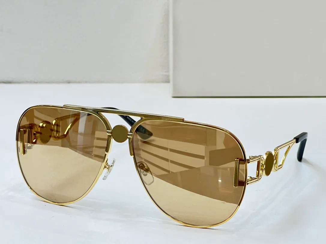 Pilot 2255 Gold/Clear Mirror Real Yellow Gold Lens Mens Women Designer Sunglasses Shades UV400 Eyewear with Box