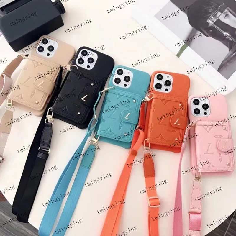 Luxury Leather Wallet Phone Case for iPhone 14 13 12 11 2024 Fashion Crossbody Lanyard Case with Card Holder Pocket