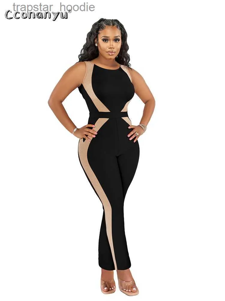 Kvinnors jumpsuits rompers Summer Rompers bodysuit Patcthwork Sexig ärmlösa långa byxor kläder eleganta kvinnliga overaller en bit vit jumpsuit för kvinnor l230921