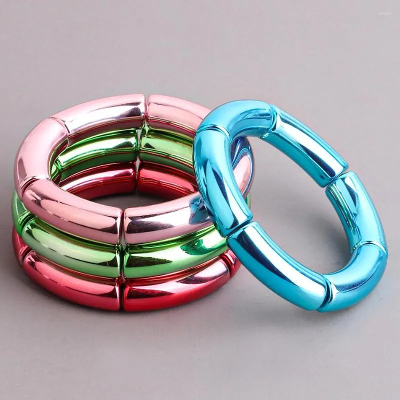 Bracelets de charme Trendy Métallique Rouge Bleu Bambou Pour Femmes Bohème Résine Tube Élastique Perles Bracelets Bracelet Mode 2023 Bijoux Cadeau