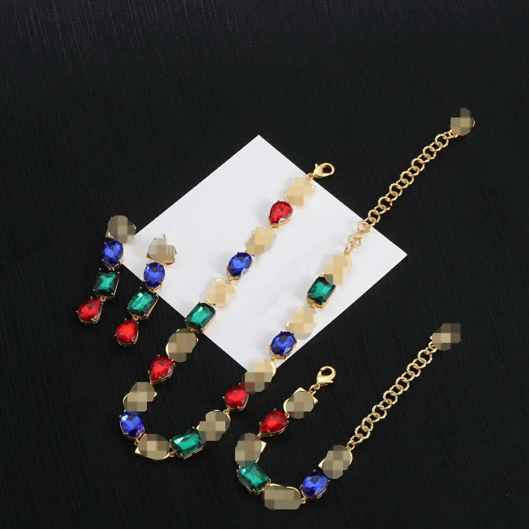 FASHION SHOW Catwalk Necklace Bracelet D Letter Crystal Colour Diamonds Pendants Earring Women's wedding Bracelet Brass Ladies Designer Jewelry