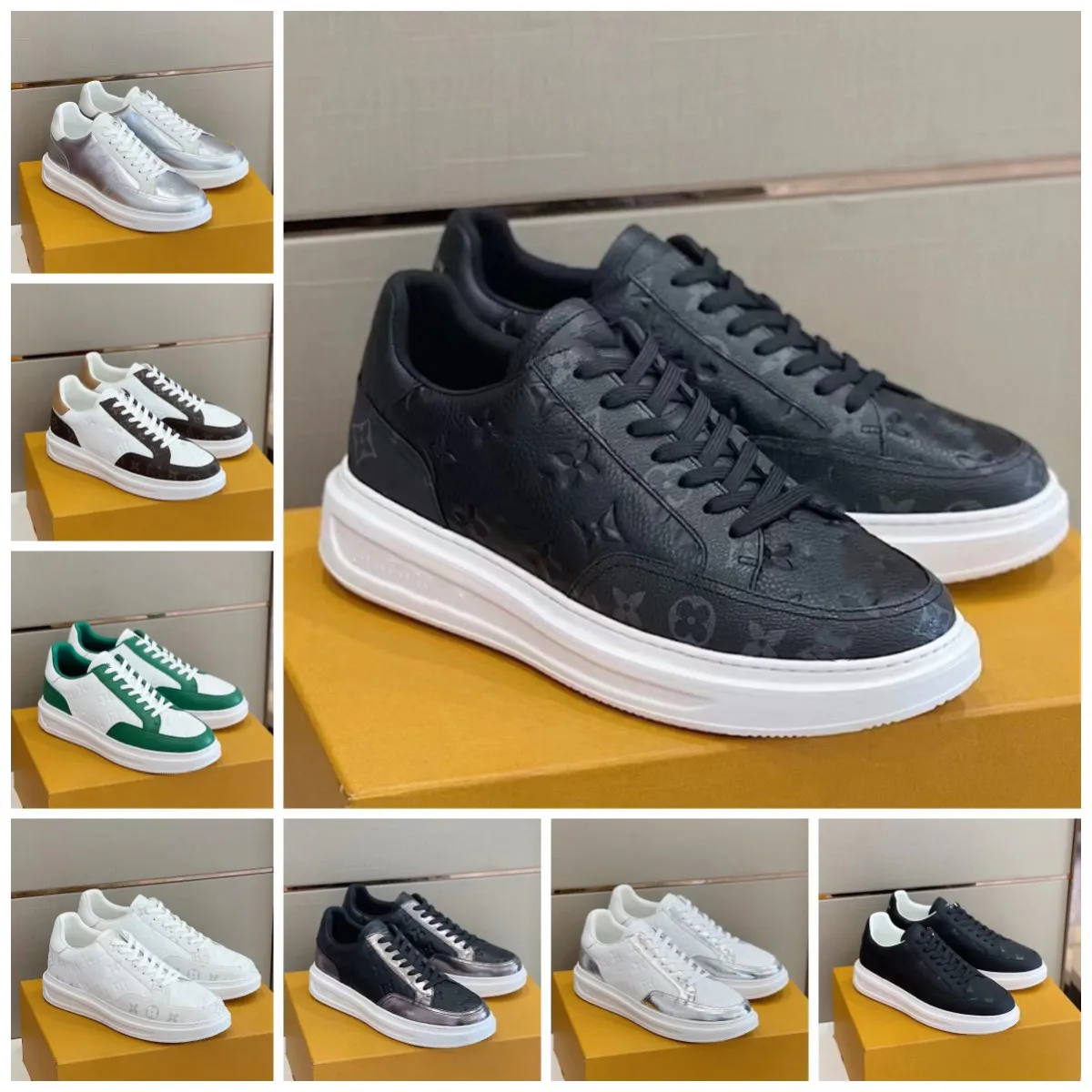 Fashion Men Beverly Hills Casual Shoes Leather Thick Bottoms Running Sneaker Italy Refined Elasticd Band Low Tops Design Outdoor Casuals Tennis Trainers EU 38-45 01