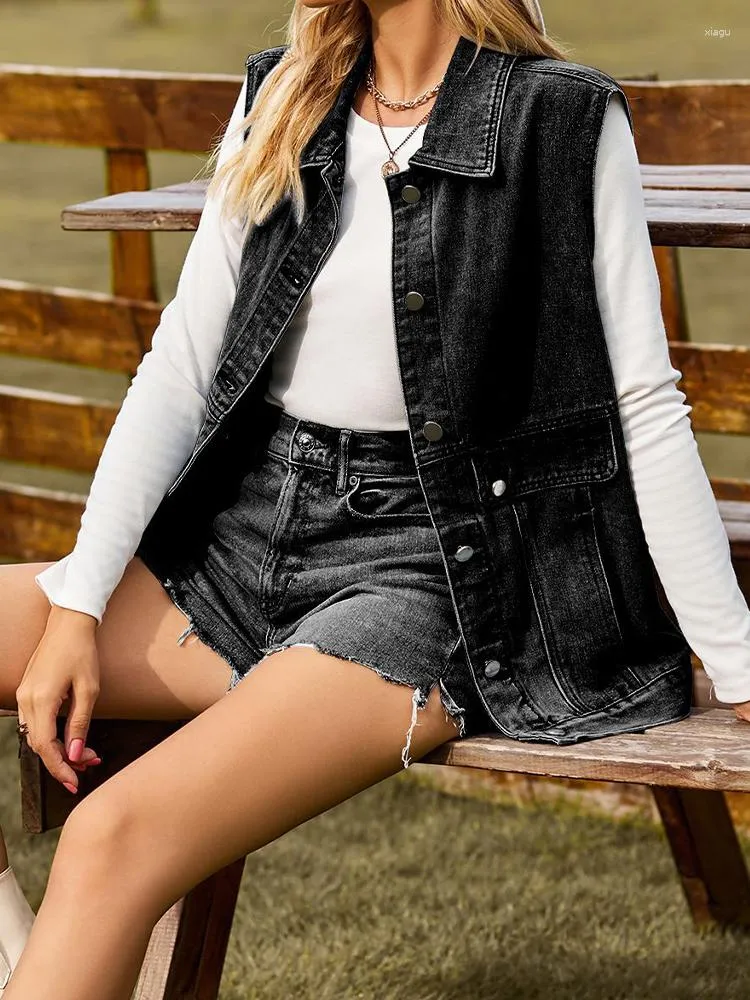 Vintage Black Denim Vest For Women Casual Sleeveless Lapel Jacket, Loose  Fit, Single Breasted Womens Denim Waistcoat For Autumn Fashion From Xiagu,  $26.4