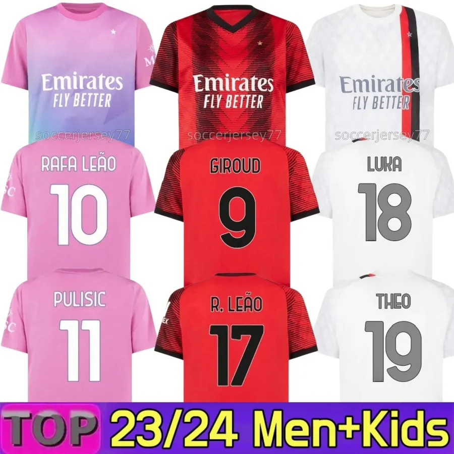 23 24 GIROUD PULISIC Maillots de football pour adultes 2023 2024 REBIC THEO REIJNDERS KESSIE DE KETELAERE RAFA Chemises de football joueur hommes kit enfants Uniformi MILANS