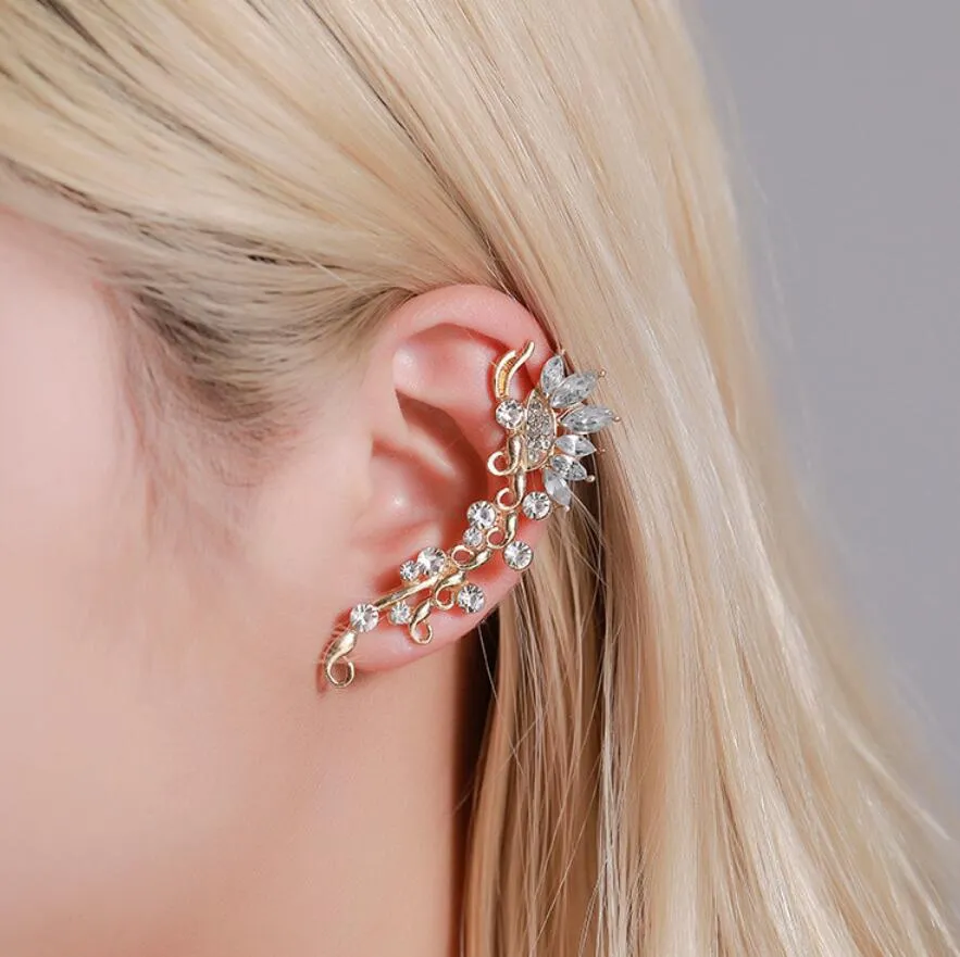 Brincos luxuosos de clipes de orelha, sem piercing para mulheres, joias de cristal, peças únicas, tendência da moda, strass, estética, punho de orelha