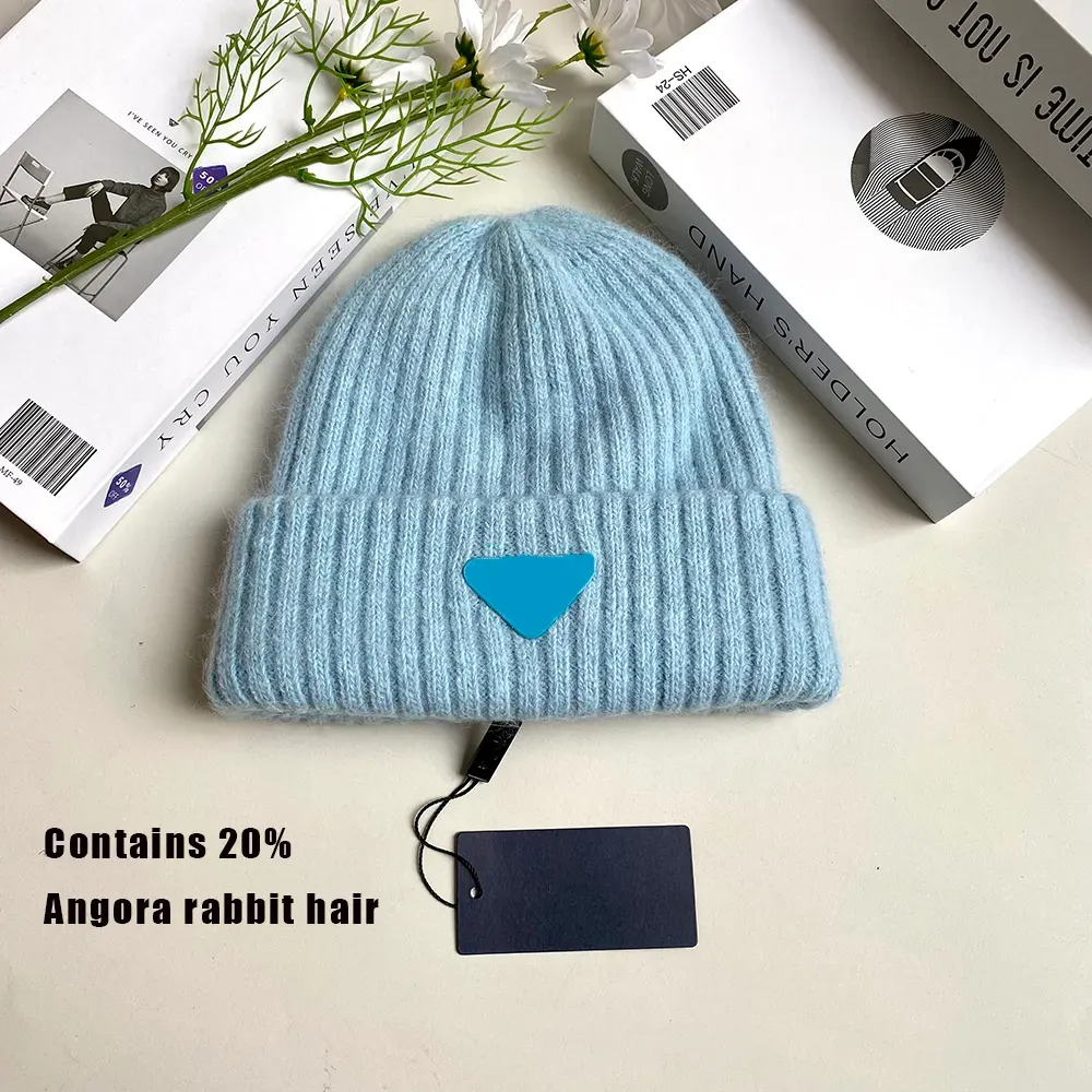 Gorro tejido con pelo de conejo Angora cálido para invierno para hombre y mujer, gorro informal con protección para los oídos, gorro suave, novedad de 2023