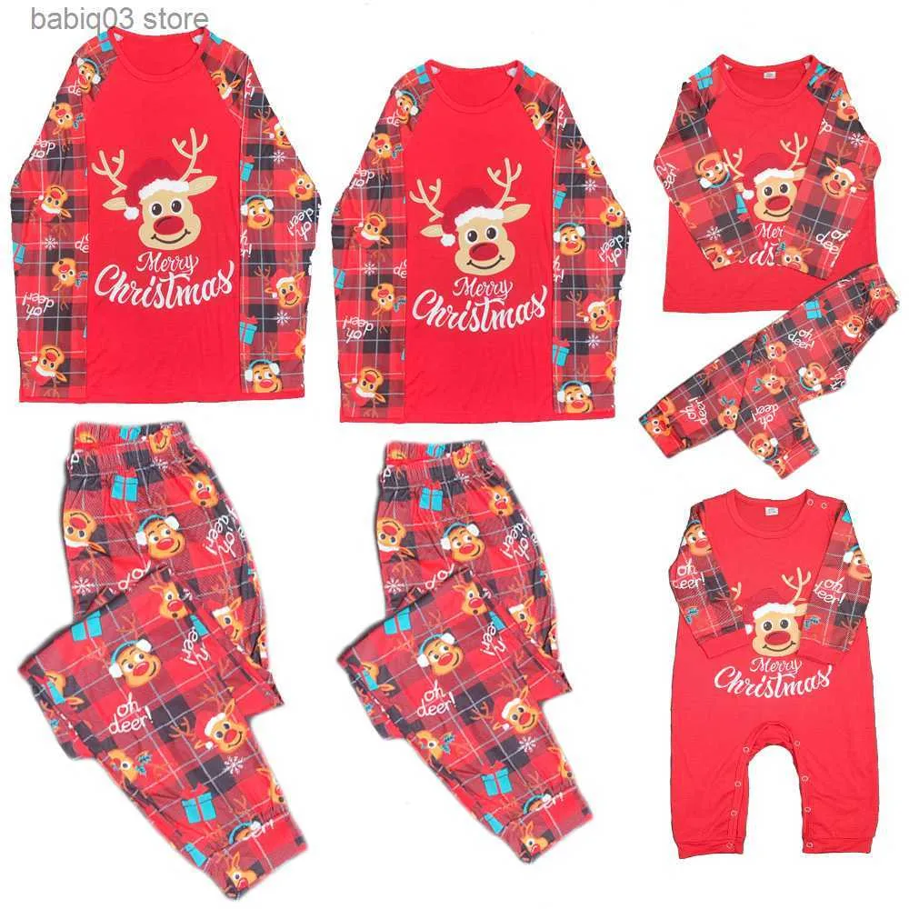 Passende Familien-Outfits, Neuankömmling, Weihnachten, passende Familien-Outfits, Cartoon-Hirsch-Allover-Print, Pyjama-Set für Erwachsene und Kinder, Baby-Strampler, weich, süß, Homewear T230921