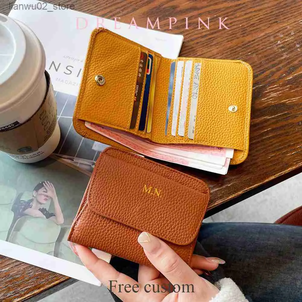 Money Clips Genuine Leather Wallets For Women Custom Initials Cowhide Coin Purse Card Bag Engrave Name DIY Gift Luxury Small Lady Wallet Q230921