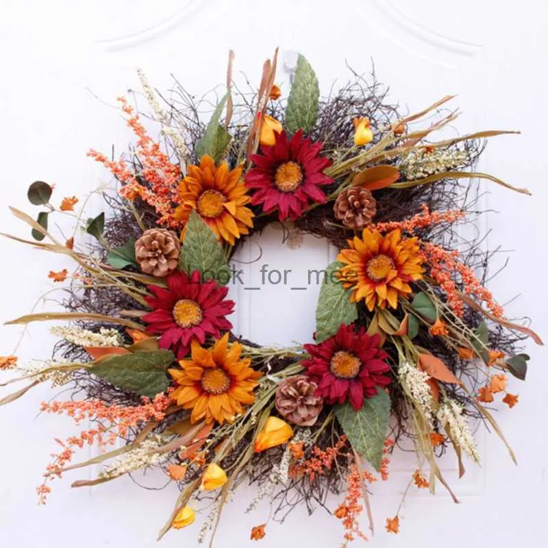 Christmas Decorations Artificial Sunflower Maple Leaves Wreath Fake Pine Cones for Autumn Thanksgiving Wreath Decorations DIY Crafts Christmas Decor HKD230921