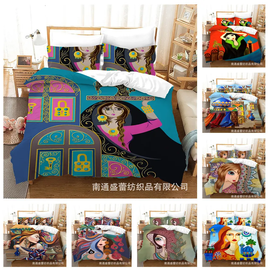 Ensembles de literie Arab Girl Set 2 / 3pcs Housse de couette Taie d'oreiller S 3D Couette imprimée Textile à la maison Cadeau 230921