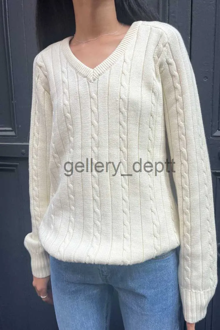 Womens V Neck Cable Knit Sweater - Long Sleeve Pullover, Navy Blue