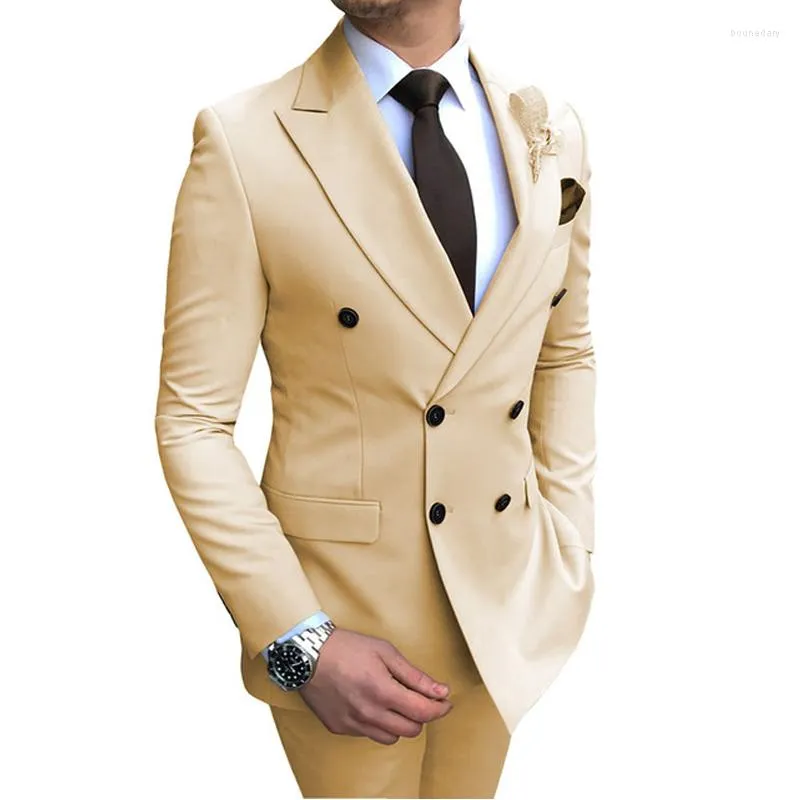 Costumes pour hommes 2 pièces Double boutonnage Slim Fit Peaked revers marié smoking pour mariage mâle mode Blazer avec pantalon dernier style