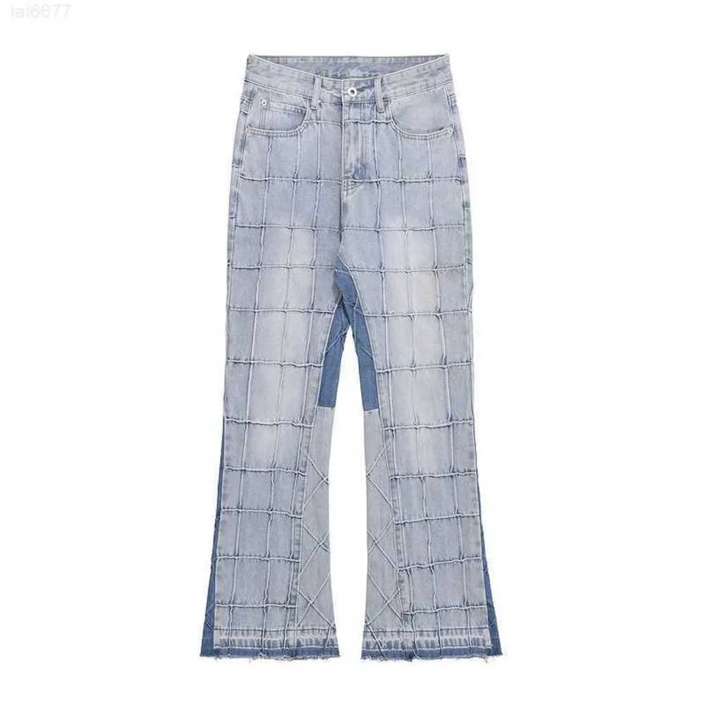 High Street Marque Tendance Patchwork Plaid Design Vibe Style Micro Corne Bord Rugueux Casual Jeans0zjg