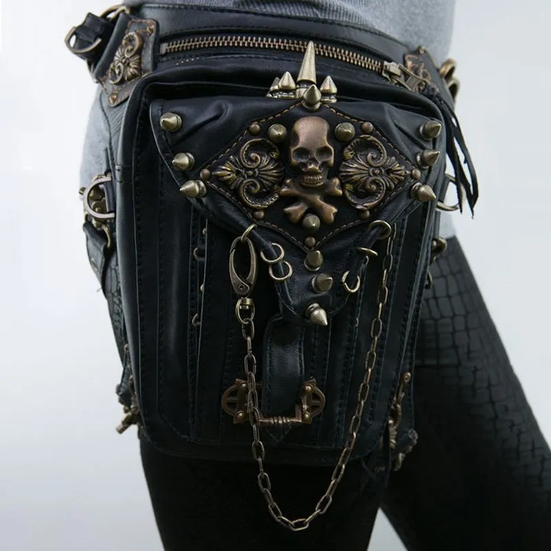 Waist Bags Norbinus Leather Rivet Women Drop Leg Bag Steampunk Retro Rock Belt Men Motorcycle Crossbody Shoulder Phone Pouch 230920