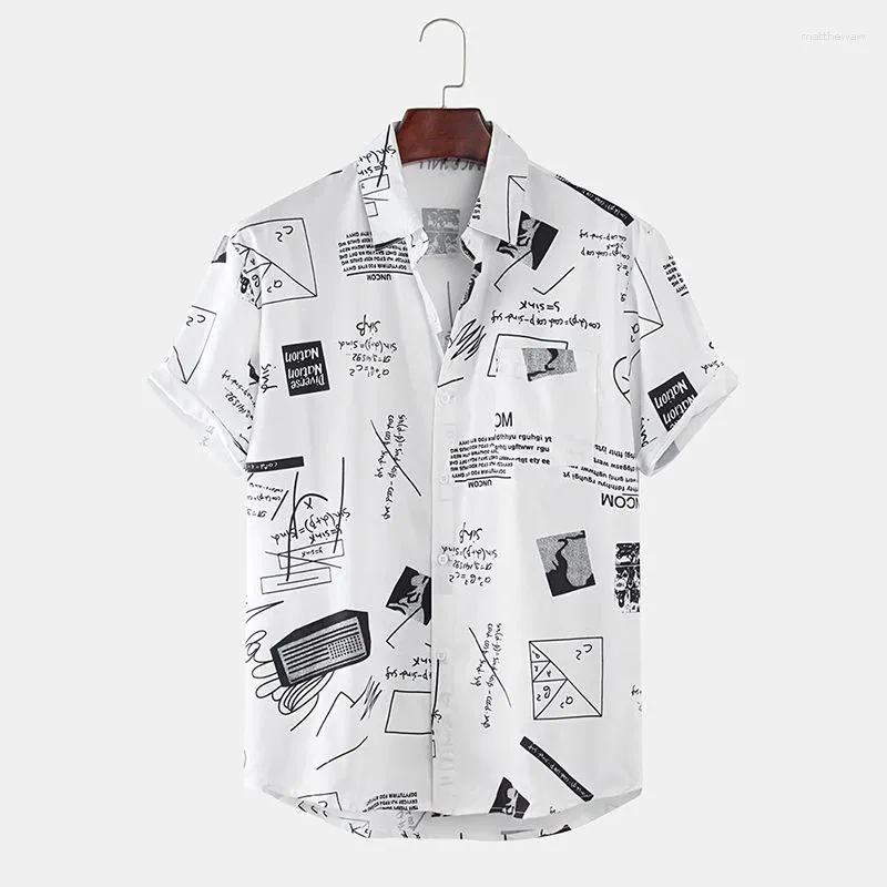 Chemises décontractées pour hommes Hawaiian Mens Funny Abstract Cartoon Slogan Poche poitrine à manches courtes Summer Man Beach Blouse Tops Chemise Homme