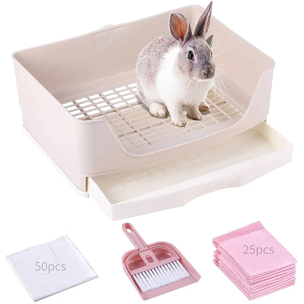 Small Animal Supplies Large Rabbit Litter Box Bunny Toilet with Drawer 50 Pet Film 25 Training Pad Cleaning Set Pan 230920