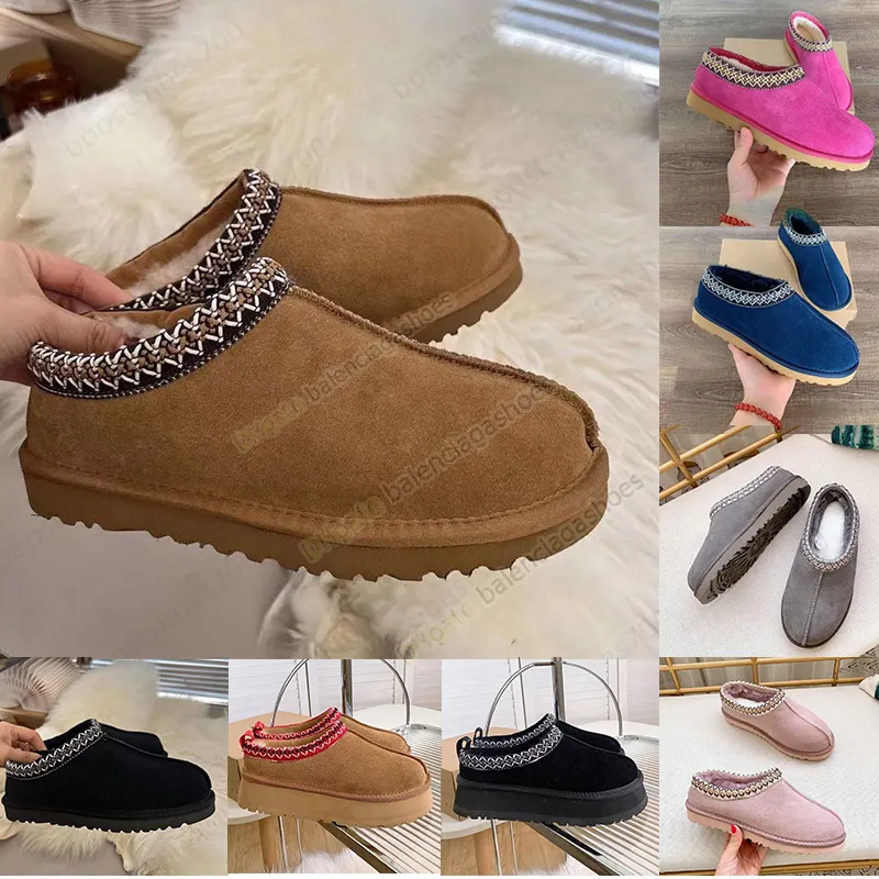 2024 Designer Winter Australian Platform Slipper Slides Tasman Tazz Slippers Chestnut Suede Leather Ultra Mini Platform Boots Fur Fluffy Sliders Snow Seed Boot