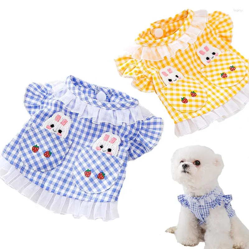 Köpek Giyim Bahar Yaz Pet Giysileri Ekose Basılı Cep Dekorasyon Dantel Yelek Yavru Kedi Gömlek Malzemeleri Pomeranya Teddy Kıyafetler
