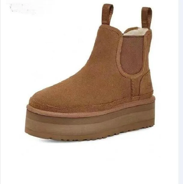 designers halva plattform stövlar designer kvinnor snö stövlar äkta läder tjock botten brun slip-on australia plysch tossor vinter flaskor 35-42 op