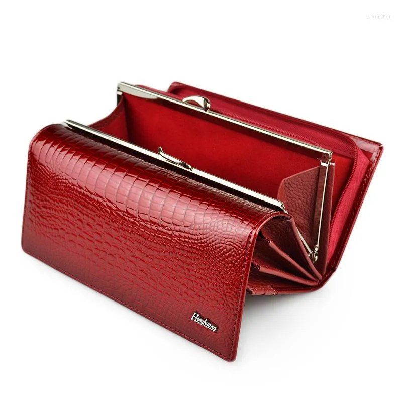 Wallets 2023 Women's Cow Leather Purse Long Multi-functional Genuine Handbag Solid Color Large Capacity Buckle Wallet