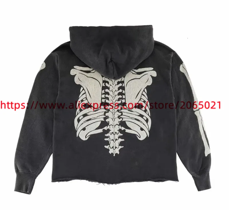 Washed Skeleton Rib Cracking Printing Hoodie Men Women Washed Skeleton Rib Cracking Printing Hoodie Men Women