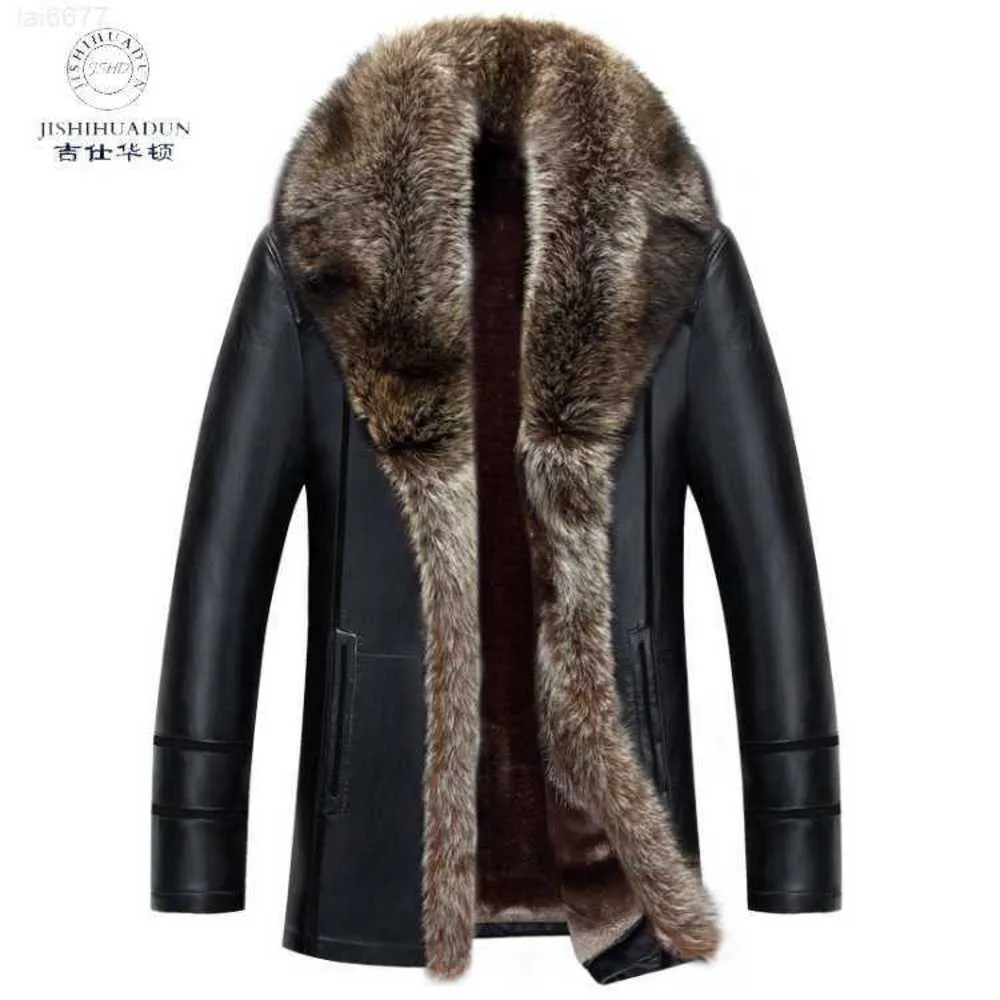 Mens Winter Faux Leather Fur Lined Coat Warm Thickened Jacket