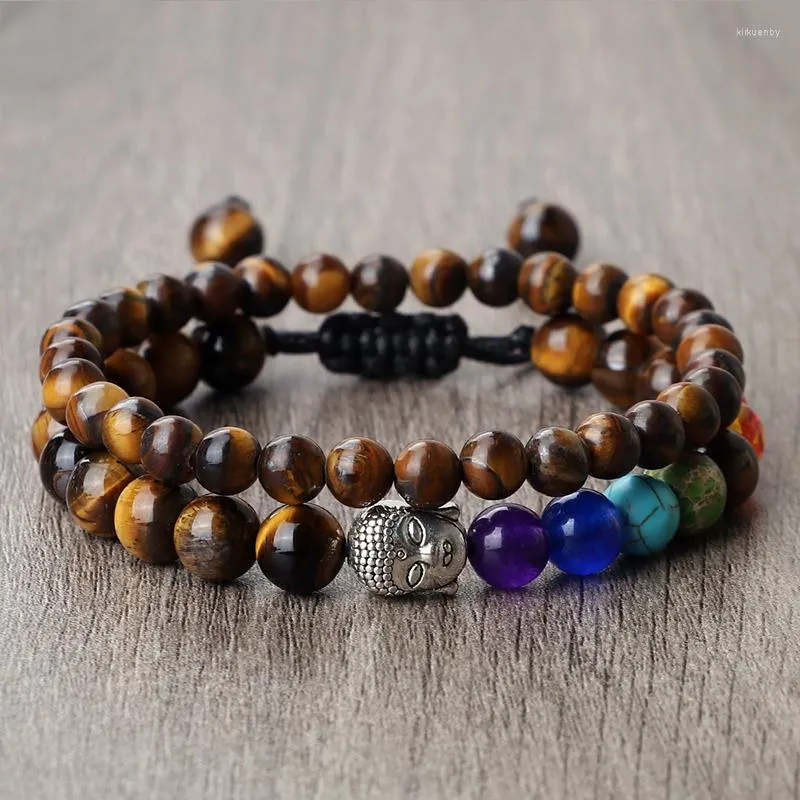 Strand 2st/set herrar natursten armband klassiska Buddha tibetanska justerbara rep smycken kvinnor yoga pulsera charms armbandsobangles