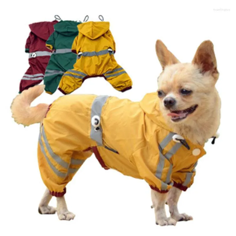 Hundkläder Waterproof Pet Rain Coat Clothes Puppy Hooded Reflective Four -Ben Raincoat krympbar Jumpsuit XS - XXL