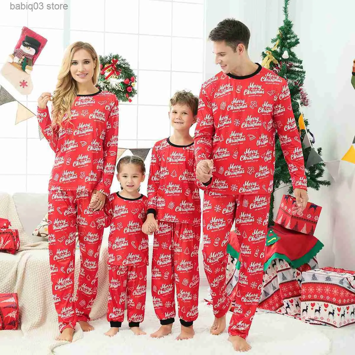 Conjuntos a juego de la familia Pijamas de Navidad Conjunto Madre Padre Niños Trajes a juego Feliz Navidad Carta Imprimir 2 piezas Traje Ropa de dormir Familia Mirada Pijamas T230921