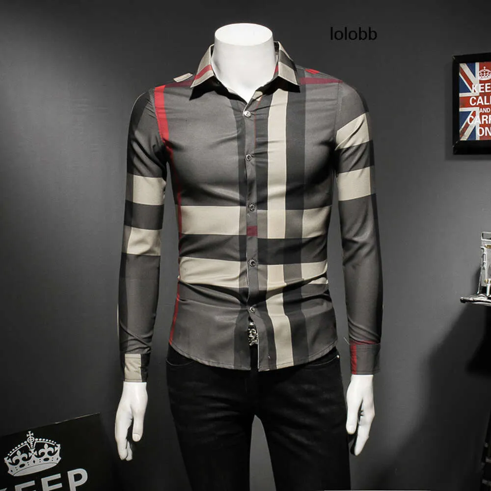 Burberies Burbreries Burberniness New Mens Tops Plaid LongSleeved Shirts European Station Spring and Autumn Personality AllMatch Fashion Casual Trend Shi Kyr0