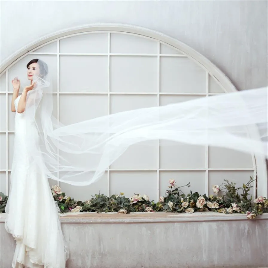 2017 novo véu de casamento 5 m de comprimento 1 5 m de largura corte afiado véus de noiva uma camada branco vermelho marfim velos de novia acessórios de casamento voil195p