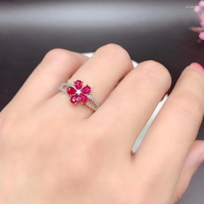 Clusterringen Elegante Ruby Ring voor Office Lady 3mm 4mm Natuurlijk Zilver Juli Geboortesteen 925 Sieraden