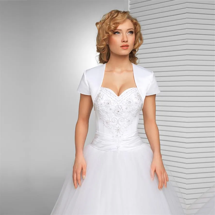New Arrival White Bridal Jacket Wedding Satin Shrug Bolero Cap