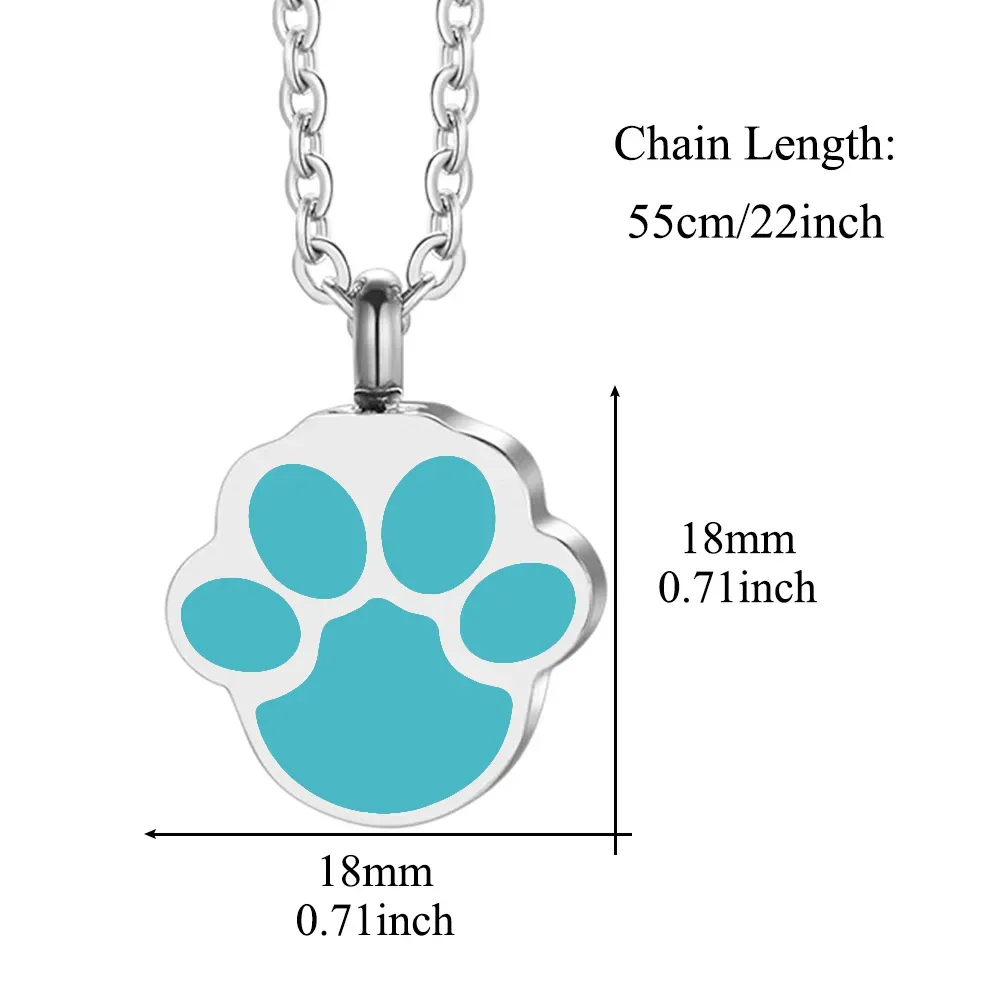 Wholesale stainless steel dog paw print cremation urn ashes pendant necklace commemorative pet-eight colors to choose from