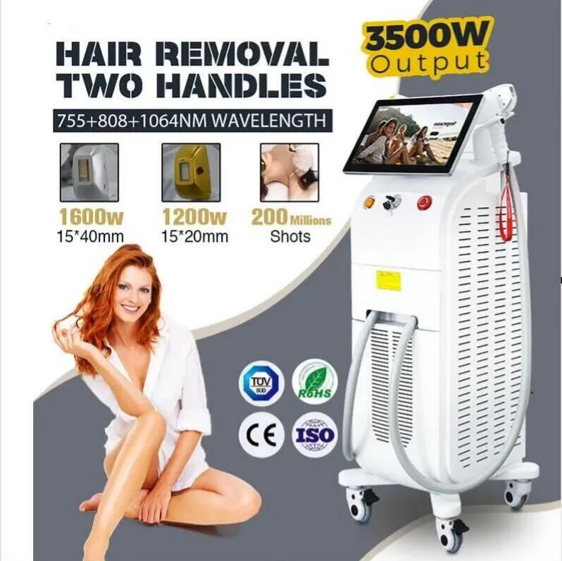 2023 new 3500 Watts Hair removal laser Three wavelength 755 808 1064nm Diode Laser Machine double Handles for permanent Hair Removal beauty machine