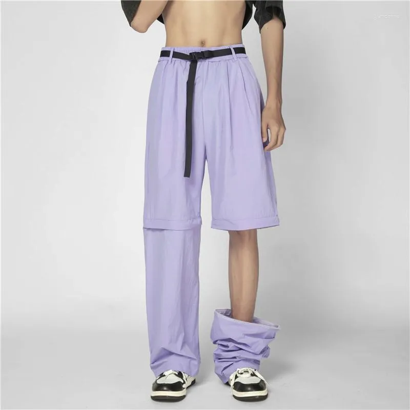 Men's Pants M-5XL Detachable Casual Summer Ice Silk Overalls Korean Version Black Straight Breathable Handsome Long