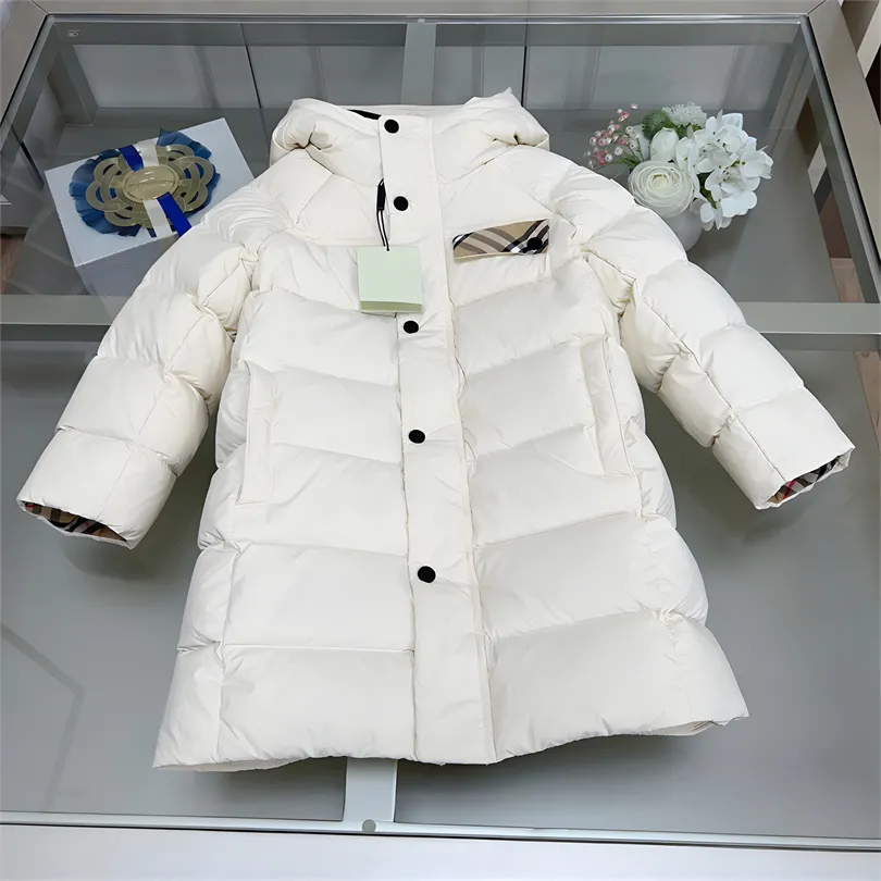 "Designer Kids Puffer Long Mantel mit Kapuze und kariertem Futter - stilvolle Winter -Outwear für Mädchen und Jungen, gesteppte Jacke für Kinder"