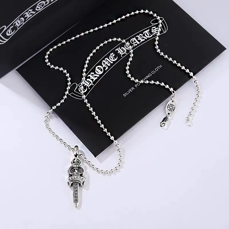 Plated Chrome Heart Necklaces Cross Pure Necklace Personality Size Sword Pendant Vintage Thai Silver for Men Wedding Party Jewelry No Box 975f