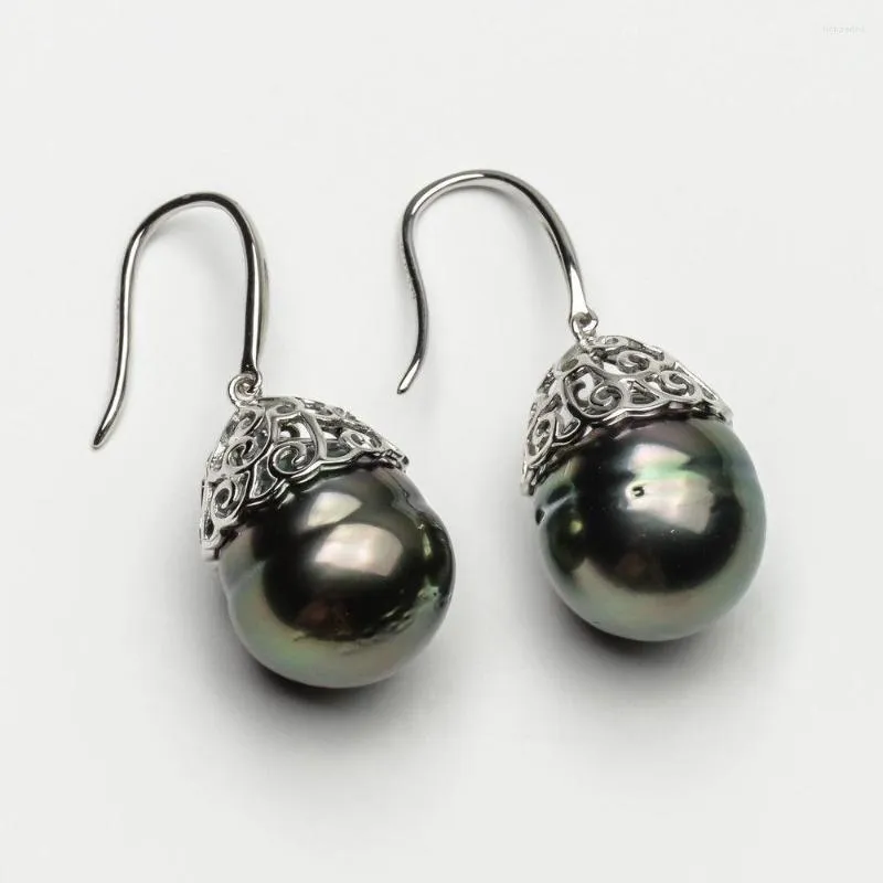 Dangle Earrings Huge Green Tahitian Cultured Pearl Hook Drop