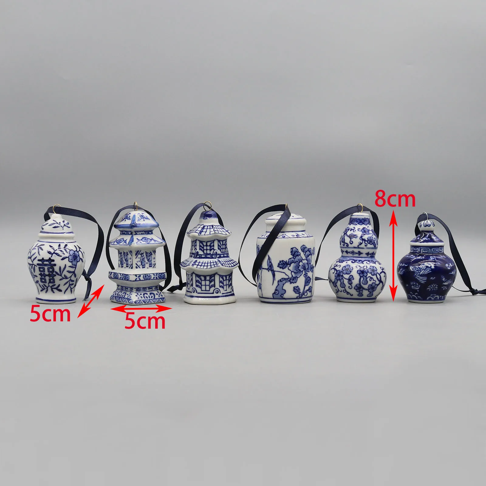 Wiszące ceramiczne, zestaw 6 mini ceramicznych modeli słoików, ozdoby świąteczne