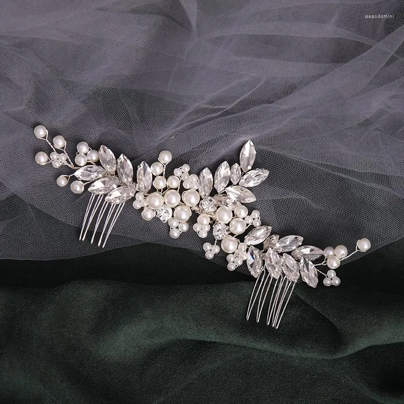 Pinces à cheveux couleur argent perle cristal peignes de mariage accessoires pour mariée fleur casque femmes mariée ornements bijoux cadeau