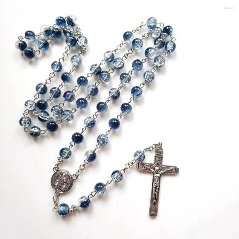 Necklace Earrings Set CottvoRosary Bracelet Jewelry Blue Prayer Beads Chain St.Benedict Exorcism Medal Fatima Crucifix Cross Chaplet