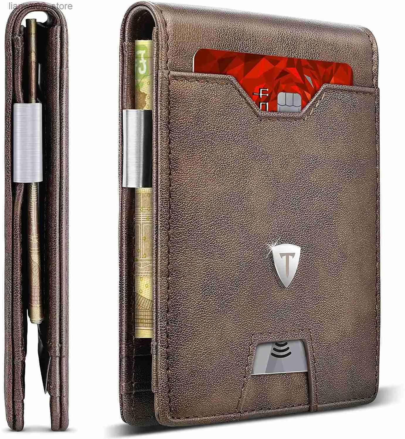 Pieniądze klipy teehon oryginalny skóra mini mały portfel Mężczyźni Slim Money Clip RFID blokowanie bifold karty kredytowej Q230921