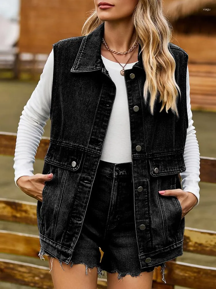 Vintage Black Denim Vest For Women Casual Sleeveless Lapel Jacket, Loose  Fit, Single Breasted Womens Denim Waistcoat For Autumn Fashion From Xiagu,  $26.4