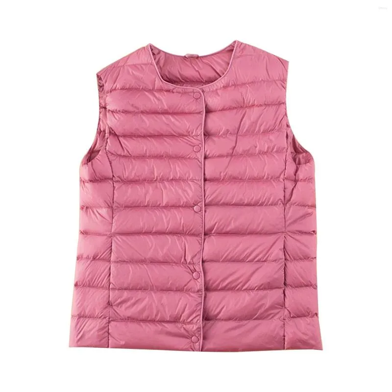 Chaleco de plumón ligero para mujer, chaleco cálido con cuello ligero para  exteriores, rosa, talla S