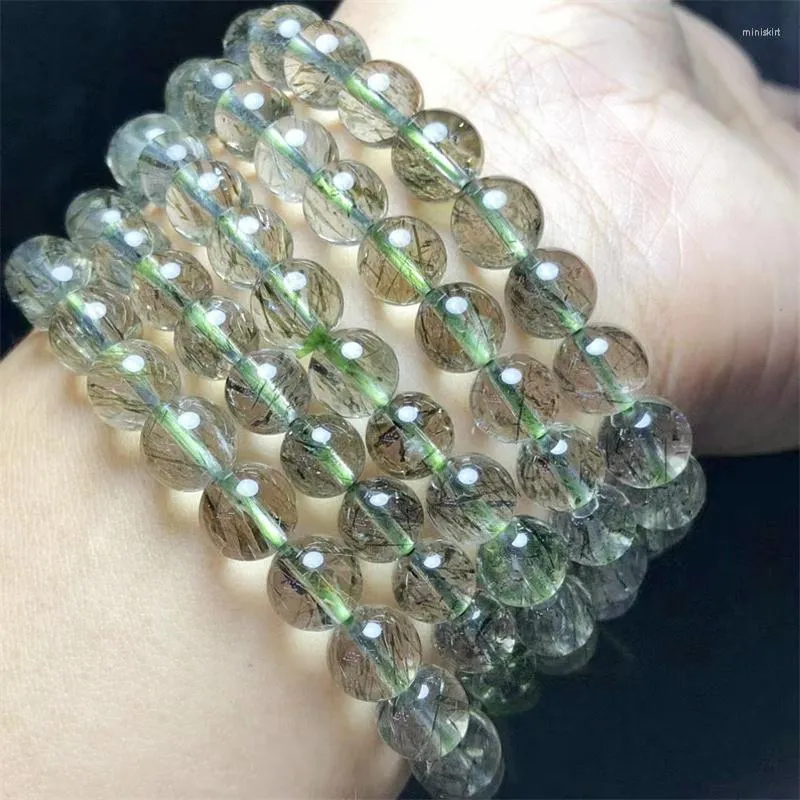 Bangle Natural Green Rutilated Quartz Armband Fortune Energy Mineral String Woman Amulet smycken Healing Gift 1st